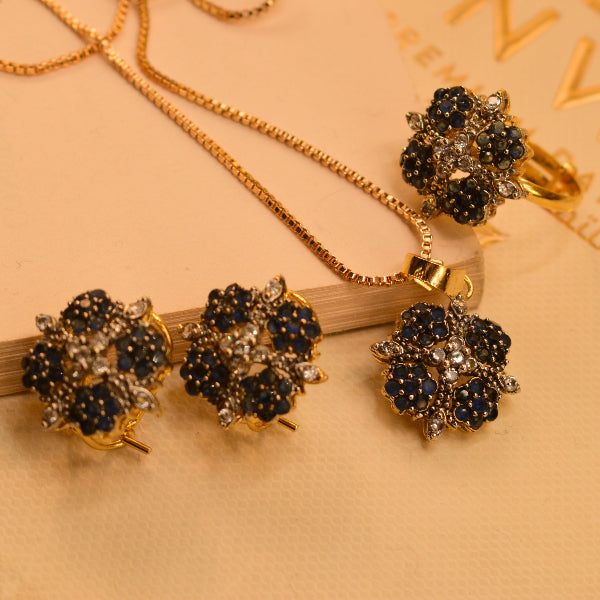 Elegant Design Gold Plated Real Stones Necklace Set for Girls/Women