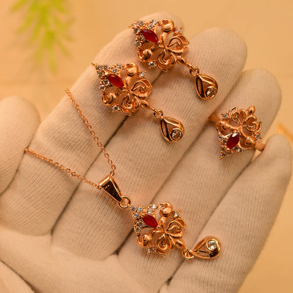 Glamorous Design Gold Plated Real Stones Necklace Set for Girls/Women