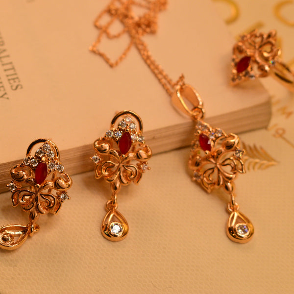 Glamorous Design Gold Plated Real Stones Necklace Set for Girls/Women