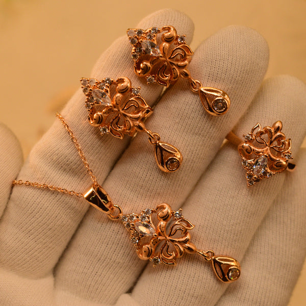 Glamorous Design Gold Plated Real Stones Necklace Set for Girls/Women