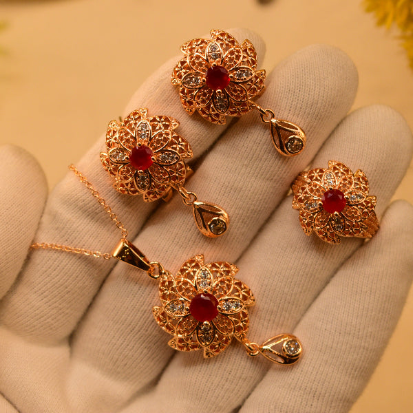 Luxury Unique Design Gold Plated Real Stones Necklace Set for Girls/Women