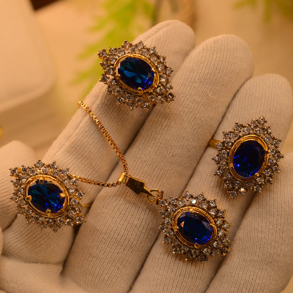 Stylish Unique Design Gold Plated Real Stones Necklace Set for Girls/Women