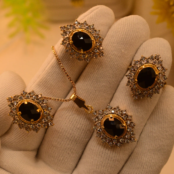 Stylish Unique Design Gold Plated Real Stones Necklace Set for Girls/Women