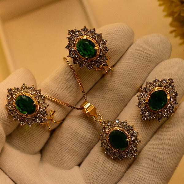 Stylish Unique Design Gold Plated Real Stones Necklace Set for Girls/Women