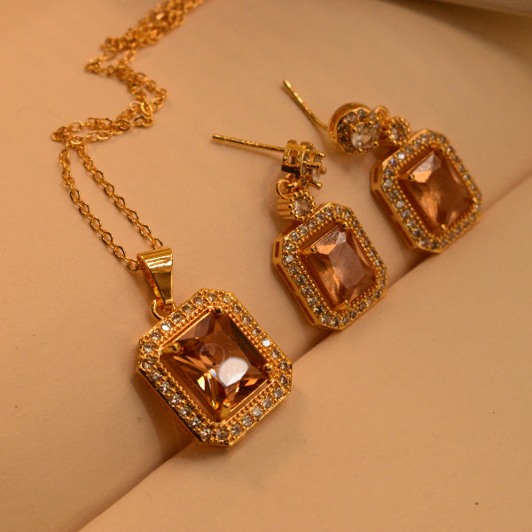Glamorous Design Gold Plated Real Stones Necklace Set for Girls/Women