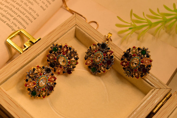 Luminous Unique Design Gold Plated Real Stones Necklace Set for Girls/Women