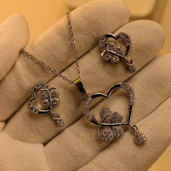 Beautiful Silver Heart Design Real Stones Necklace Set for Girls/Women