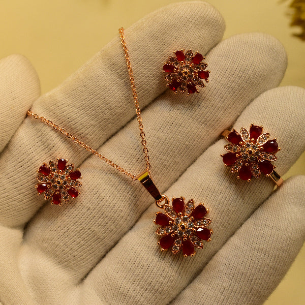 Gorgeous Design Gold Plated Crystal Stones Necklace Set for Girls/Women