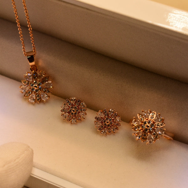 Gorgeous Design Gold Plated Crystal Stones Necklace Set for Girls/Women