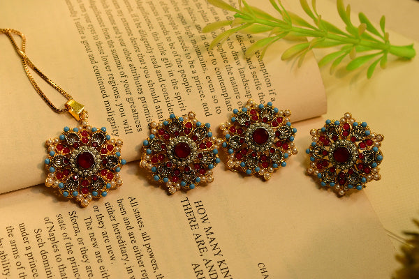 Glamorous Design Gold Plated Jarao Stones Necklace Set for Girls/Women