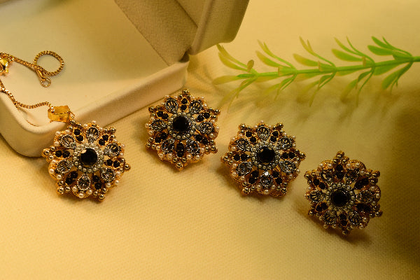 Glamorous Design Gold Plated Jarao Stones Necklace Set for Girls/Women