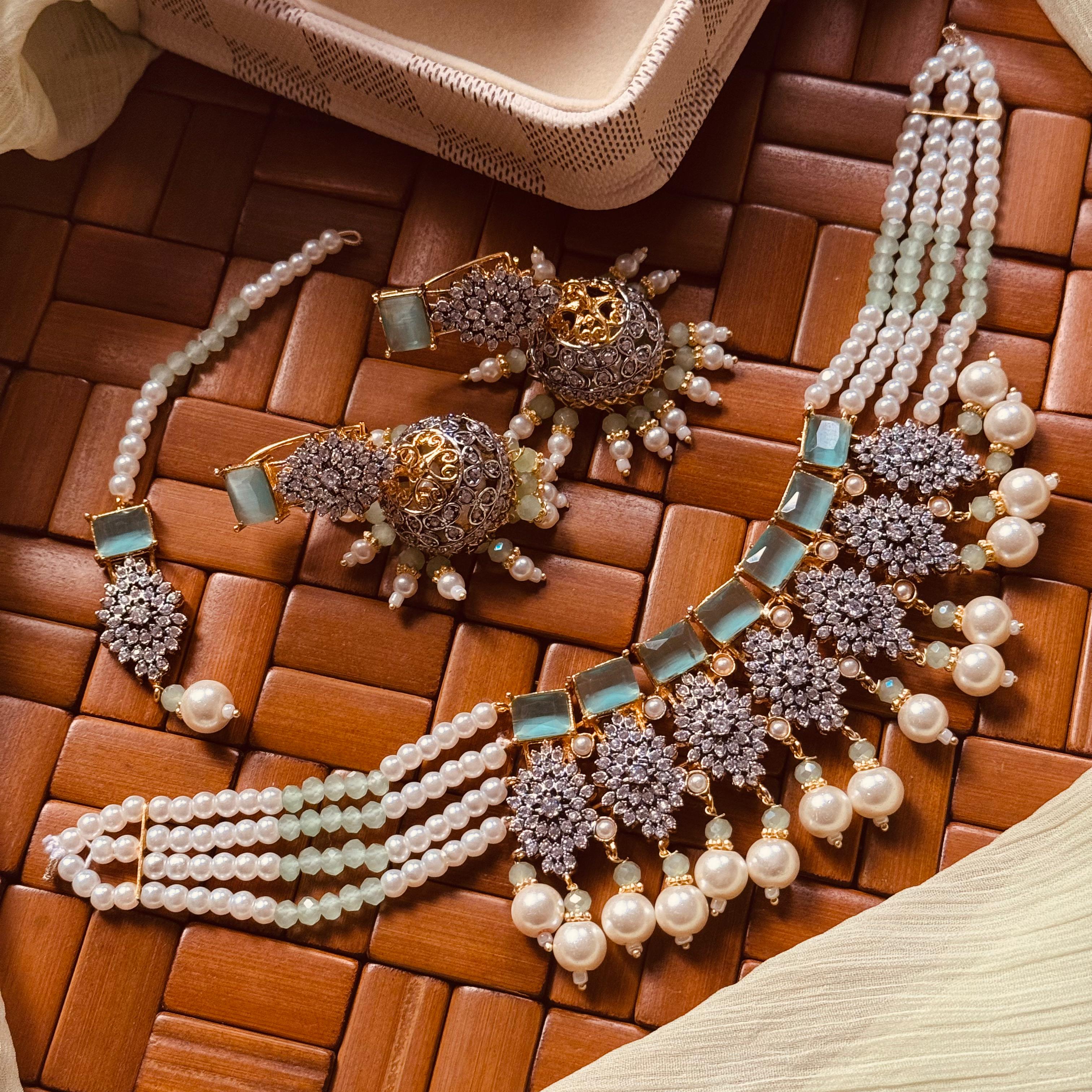 24K Gold Plated Real Zircon Stones Jarao Choker Set for Girls/Women