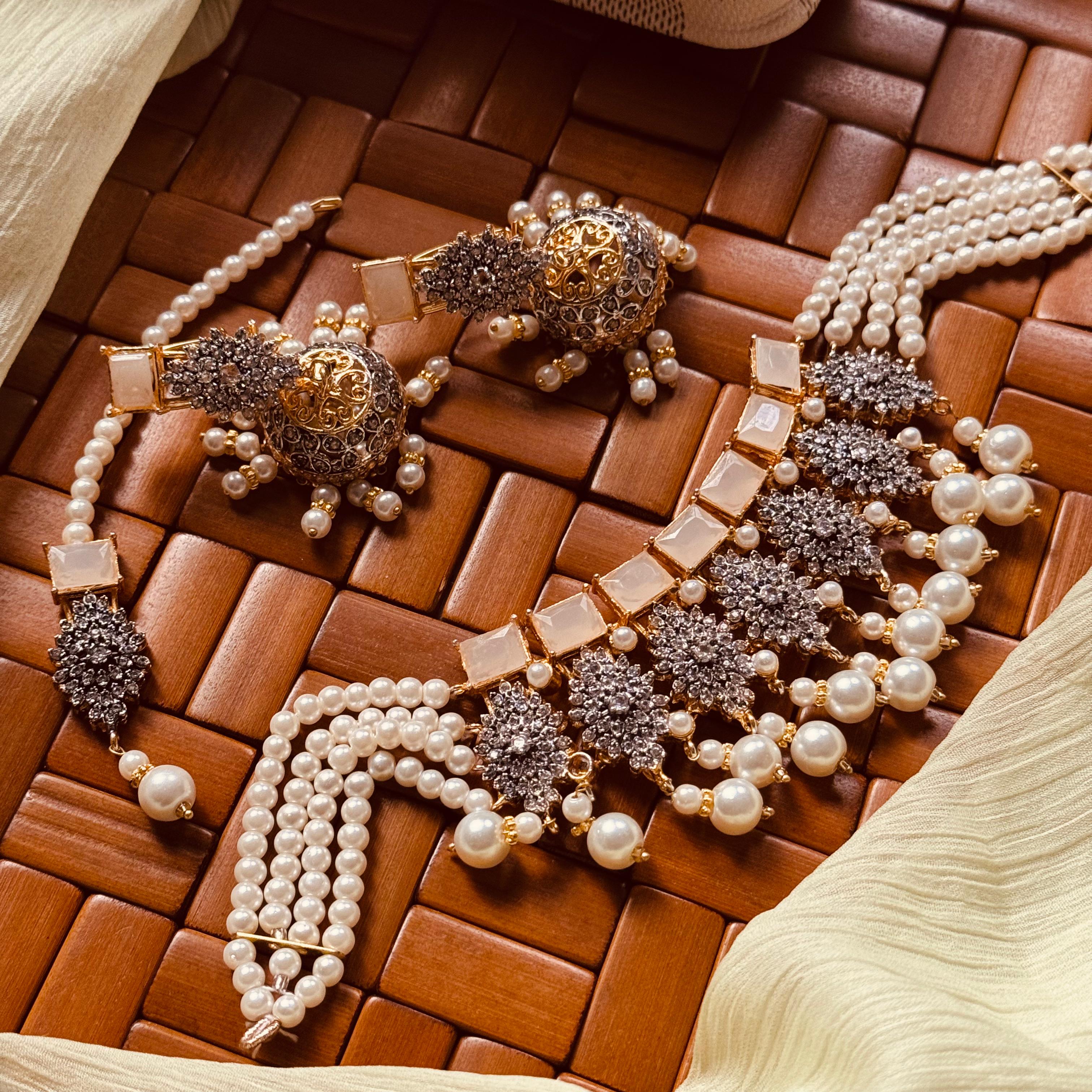24K Gold Plated Real Zircon Stones Jarao Choker Set for Girls/Women