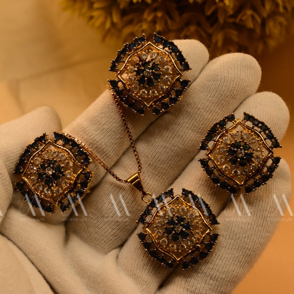 Luminous Design Gold Plated Real Stones Necklace Set for Girls/Women