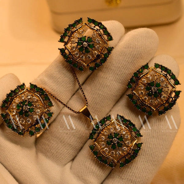 Luminous Design Gold Plated Real Stones Necklace Set for Girls/Women