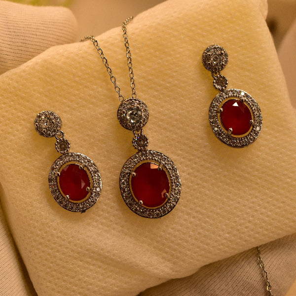 Beautiful Design Silver Plated Real Stones Necklace Set for Girls/Women