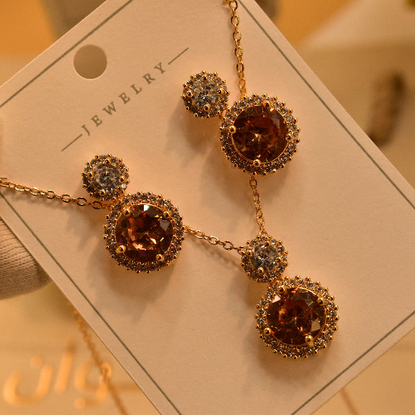 Dazzling Design Gold Plated Real Stones Necklace Set for Girls/Women