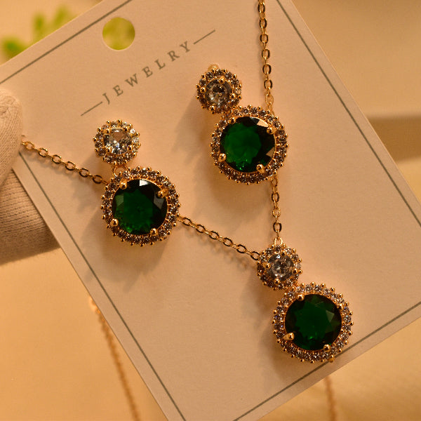 Dazzling Design Gold Plated Real Stones Necklace Set for Girls/Women