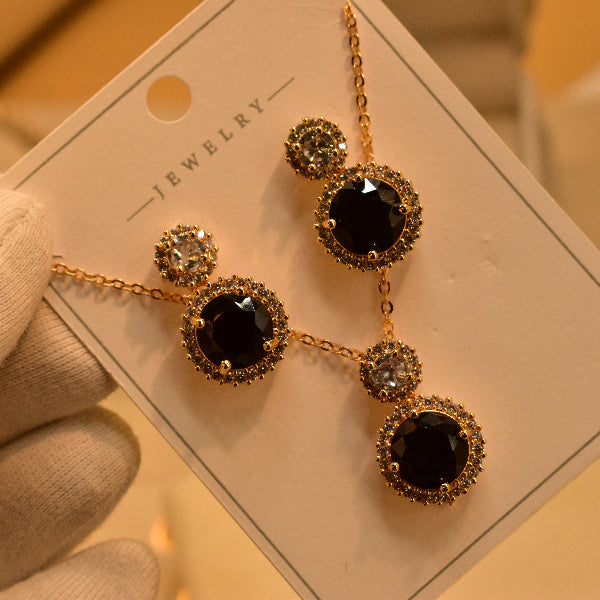 Dazzling Design Gold Plated Real Stones Necklace Set for Girls/Women