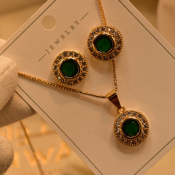Charming Design Gold Plated Real Stones Necklace Set for Girls/Women