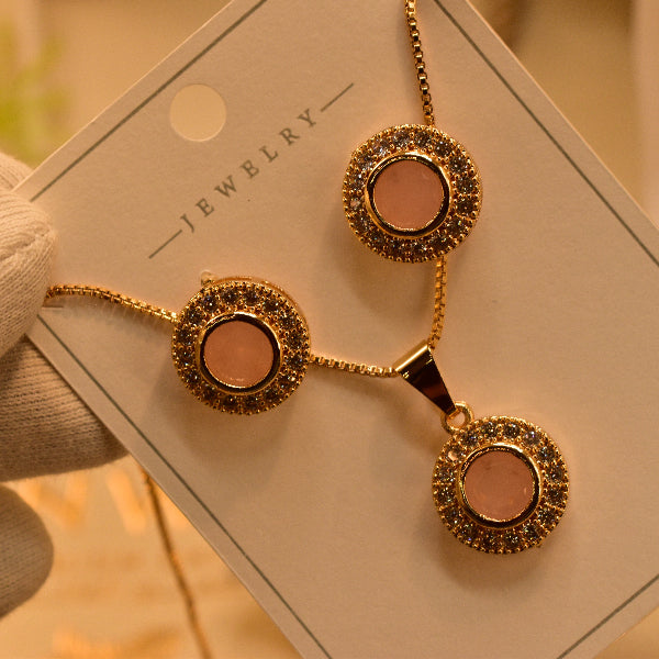 Charming Design Gold Plated Real Stones Necklace Set for Girls/Women