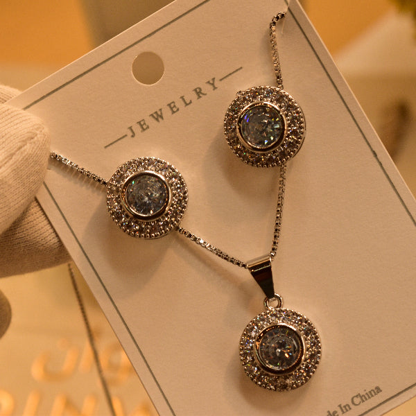 Luxury Design Silver Plated Real Stones Necklace Set for Girls/Women