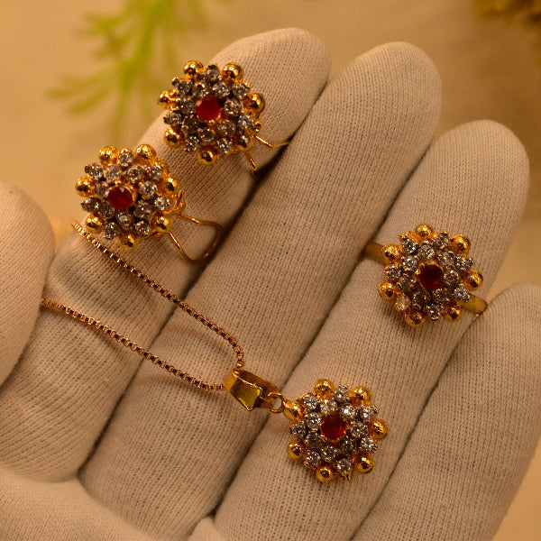 Elegant Design Gold Plated Real Stones Necklace Set for Girls/Women