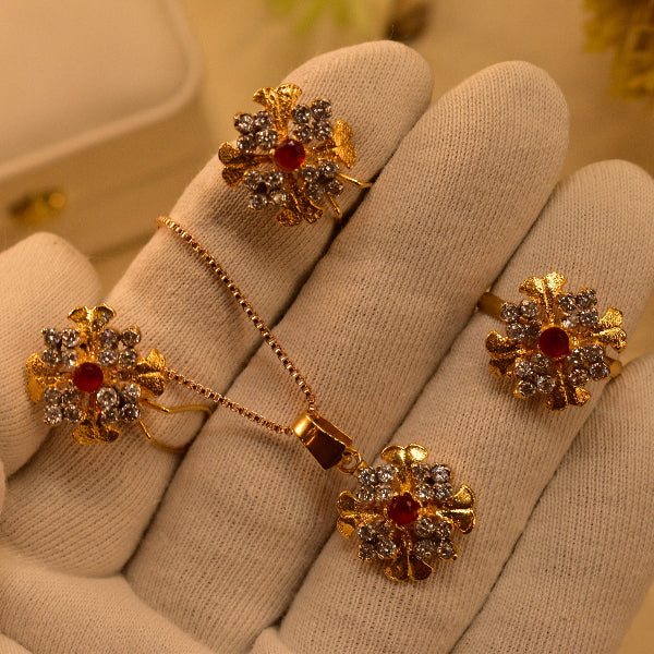 Glamorous Design Gold Plated Real Stones Necklace Set for Girls/Women