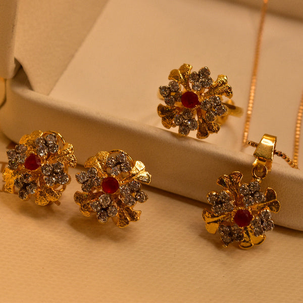 Glamorous Design Gold Plated Real Stones Necklace Set for Girls/Women