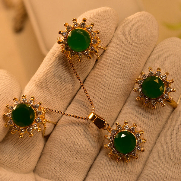 Fancy Design Gold Plated Real Stones Necklace Set for Girls/Women