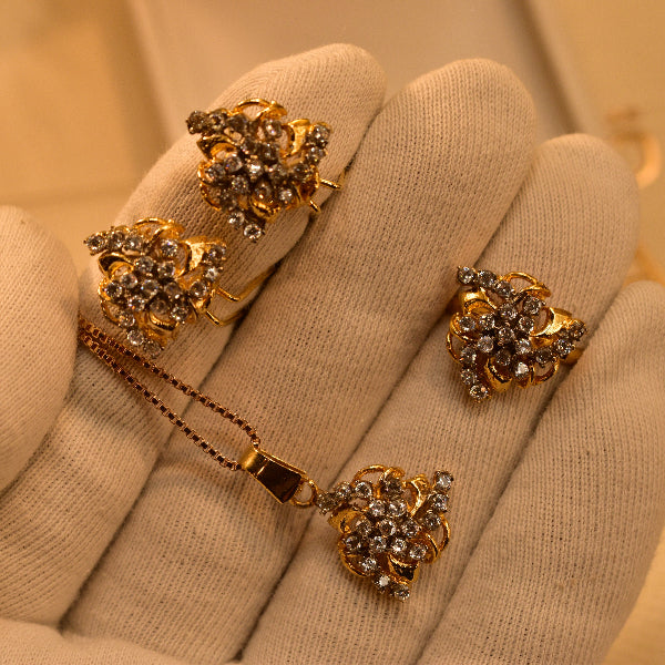 Gorgeous Design Gold Plated Real Stones Necklace Set for Girls/Women