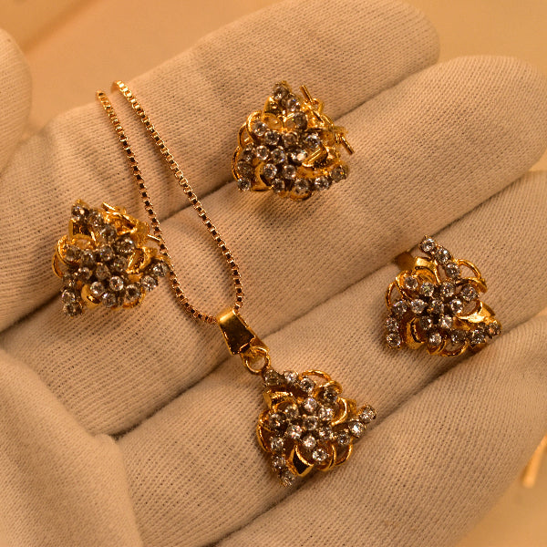 Gorgeous Design Gold Plated Real Stones Necklace Set for Girls/Women