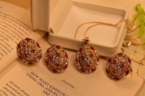 Luxury Design Gold Plated Real Stones Necklace Set for Girls/Women