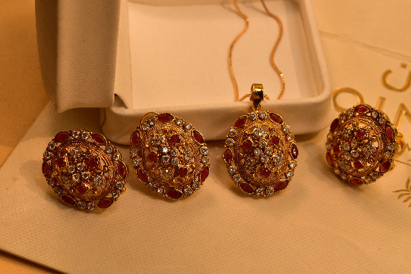 Luxury Design Gold Plated Real Stones Necklace Set for Girls/Women