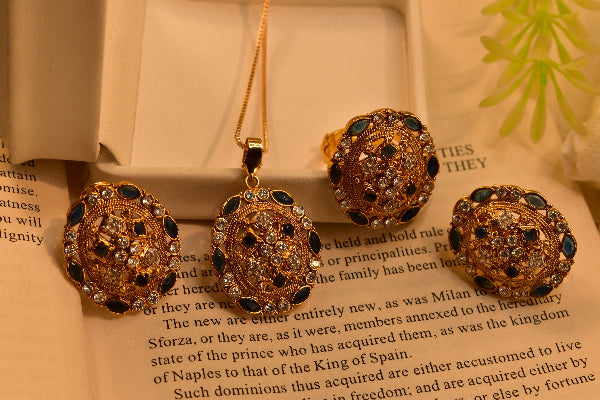 Luxury Design Gold Plated Real Stones Necklace Set for Girls/Women