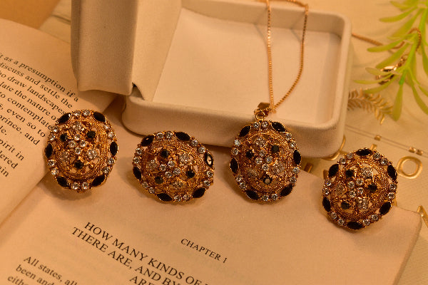 Luxury Design Gold Plated Real Stones Necklace Set for Girls/Women