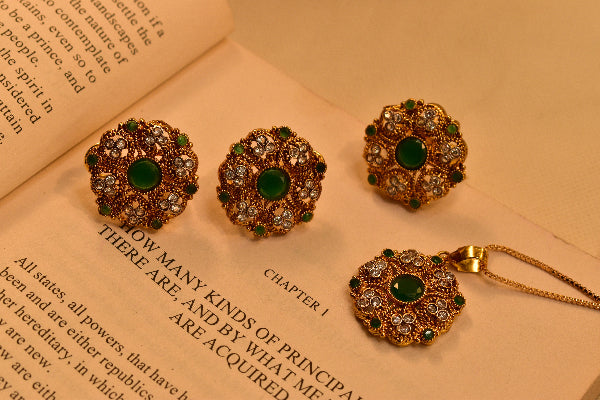 Elegant Design Gold Plated Real Stones Necklace Set for Girls/Women