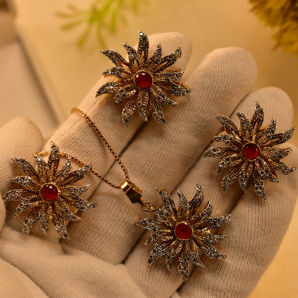 Stylish Design Gold Plated Real Stones Necklace Set for Girls/Women