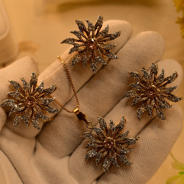 Stylish Design Gold Plated Real Stones Necklace Set for Girls/Women