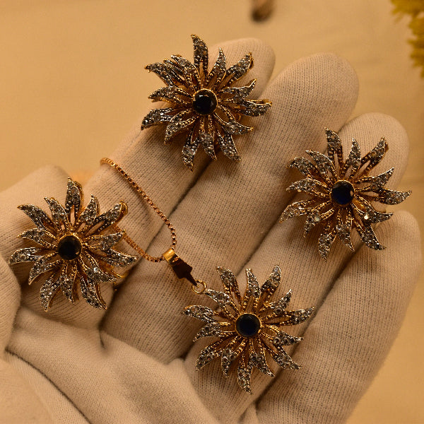 Stylish Design Gold Plated Real Stones Necklace Set for Girls/Women