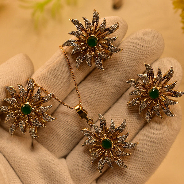 Stylish Design Gold Plated Real Stones Necklace Set for Girls/Women