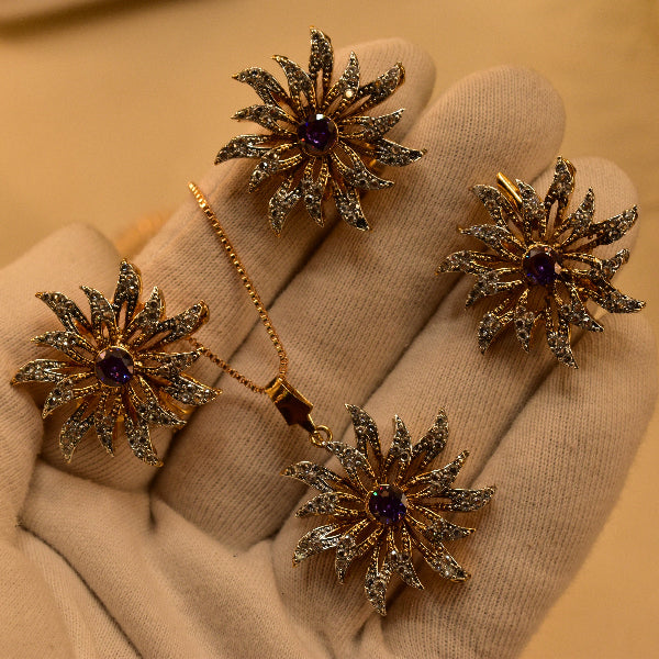 Stylish Design Gold Plated Real Stones Necklace Set for Girls/Women