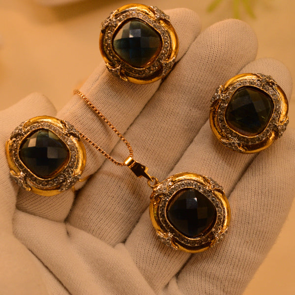 Beautiful Design Gold Plated Real Stones Necklace Set for Girls/Women