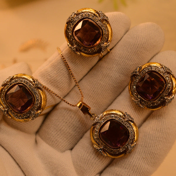 Beautiful Design Gold Plated Real Stones Necklace Set for Girls/Women