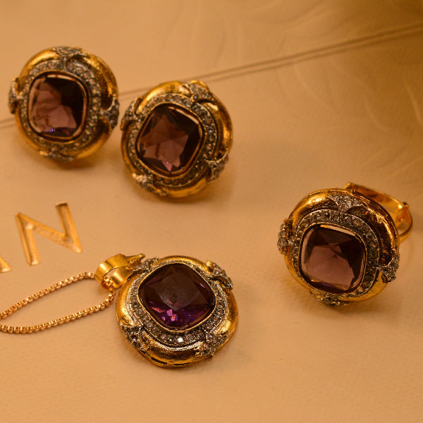 Beautiful Design Gold Plated Real Stones Necklace Set for Girls/Women