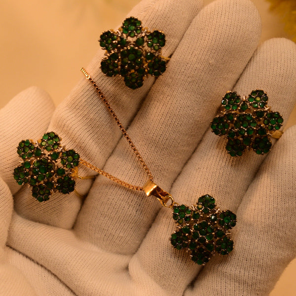 Elegant Flower Design Gold Plated Real Stones Necklace Set for Girls/Women