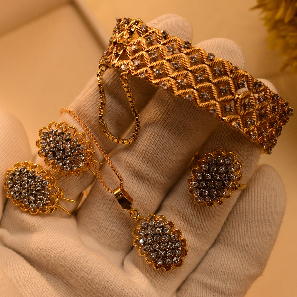 Stylish Design Gold Plated Real Stones Bangle and Necklace Set for Girls/Women