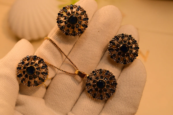 Dazzling Design Gold Plated Real Stones Necklace Set for Girls/Women