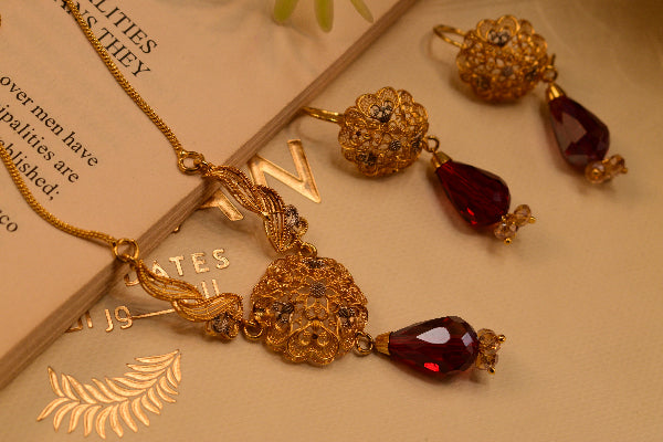Stylish Unique Design 24K RP Gold Plated Necklace Set for Girls/Women