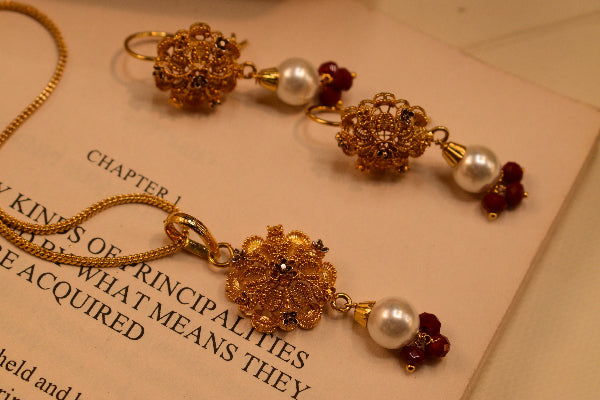 Gorgeous Unique Design 24K RP Gold Plated Necklace Set for Girls/Women
